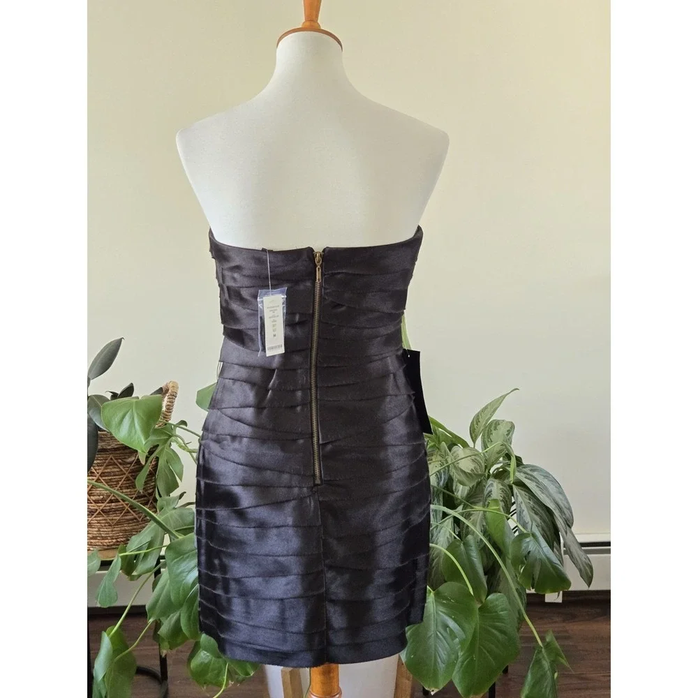 Bebe Bandage Black Elegant Satin Cocktail Mini Dress Womens Medium Strapless NWT